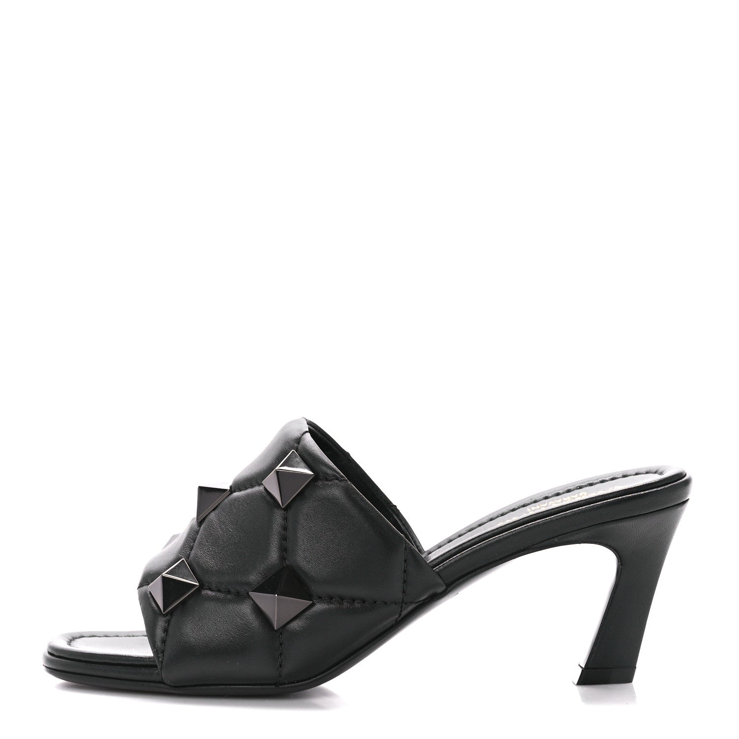 Valentino Garavani Nappa Quilted Monochrome Roman Stud 65mm Slide Sandals 35 Black 1 of 9