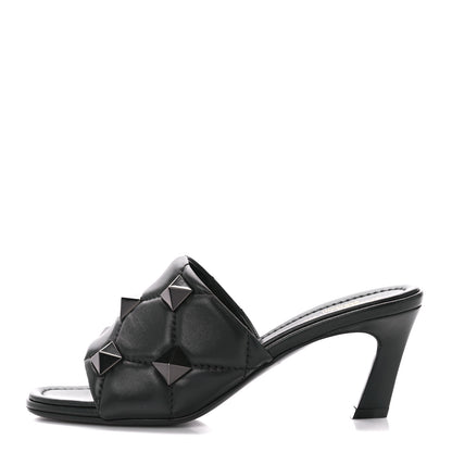 Valentino Garavani Nappa Quilted Monochrome Roman Stud 65mm Slide Sandals 35 Black 1 of 9