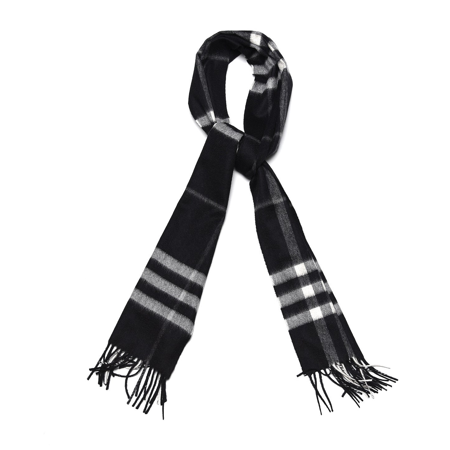 Cashmere Giant Check Fringe Scarf Black