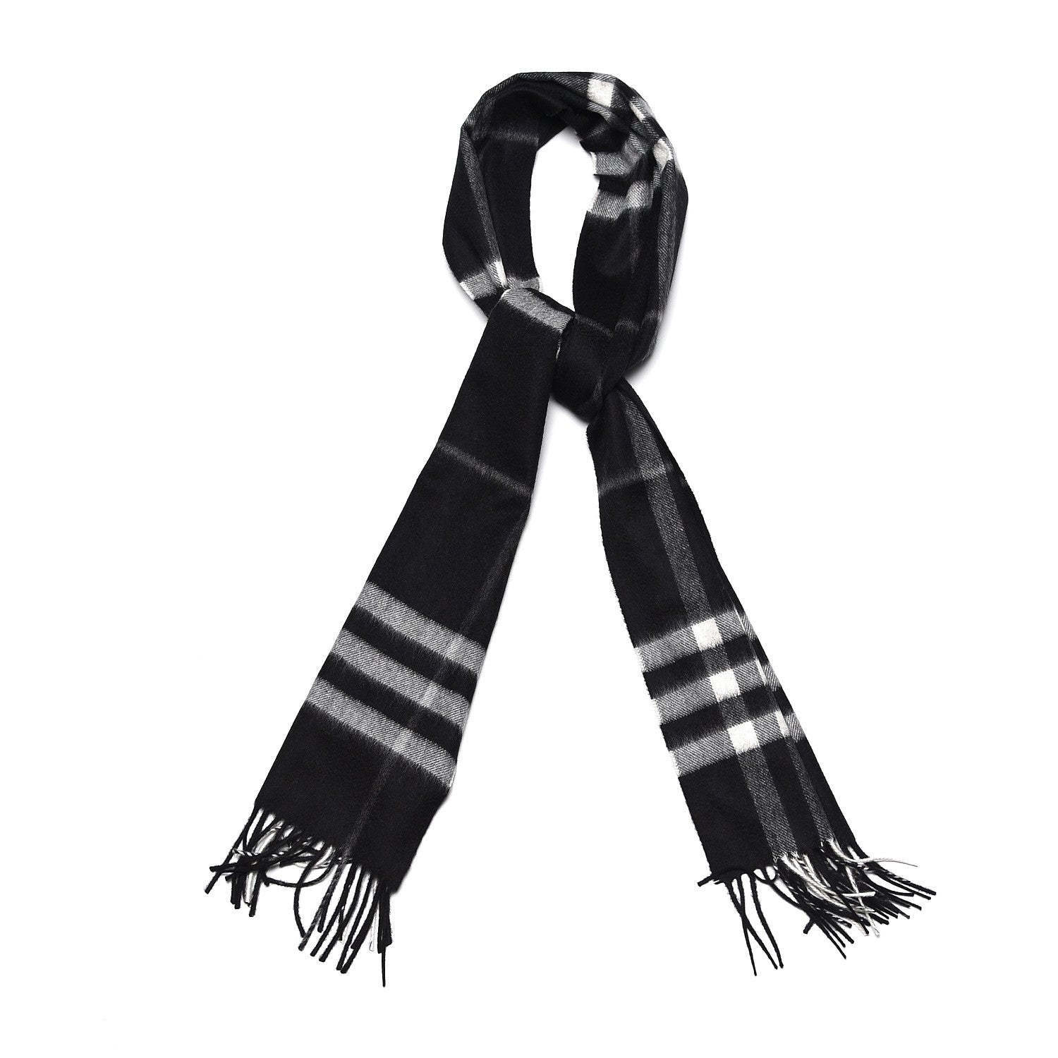 Burberry Cashmere Giant Check Fringe Scarf Black 1 of 5