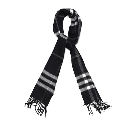 Burberry Cashmere Giant Check Fringe Scarf Black 1 of 5