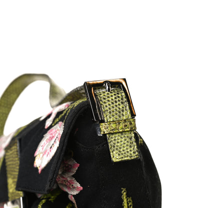 Fendi Canvas Lizard Embroidered Flower Baguette Black Multicolor 11 of 13