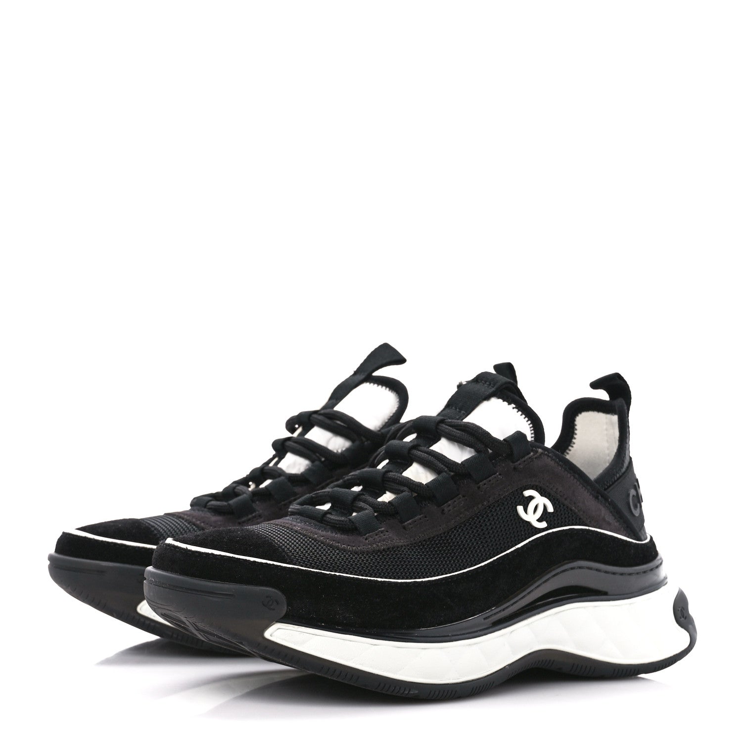 Chanel Fabric Suede CC Sneakers 38 Black Dark Grey 3 of 10