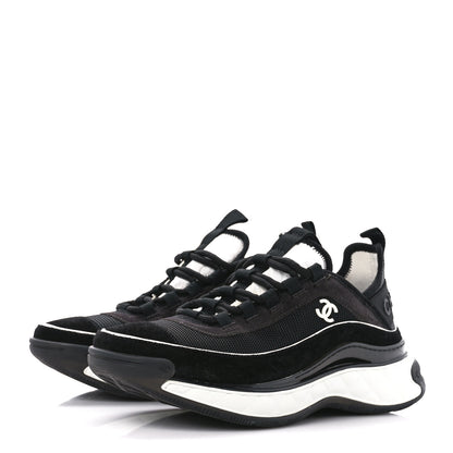 Chanel Fabric Suede CC Sneakers 38 Black Dark Grey 3 of 10