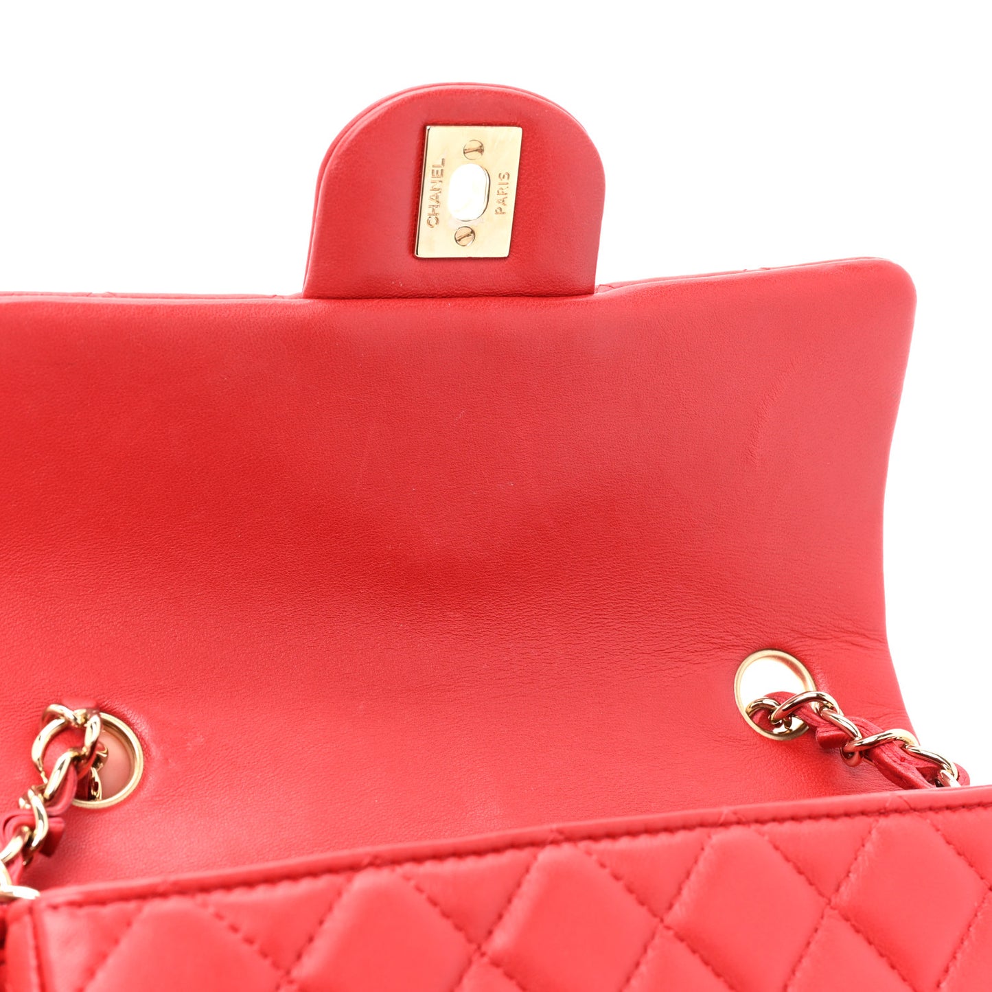 Lambskin Quilted Mini Rectangular Flap Red