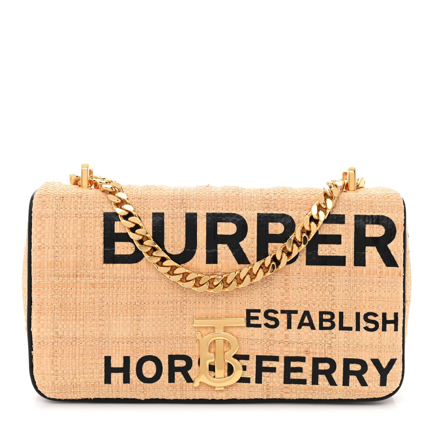 Raffia Horseferry Print Small Lola Bag Tan