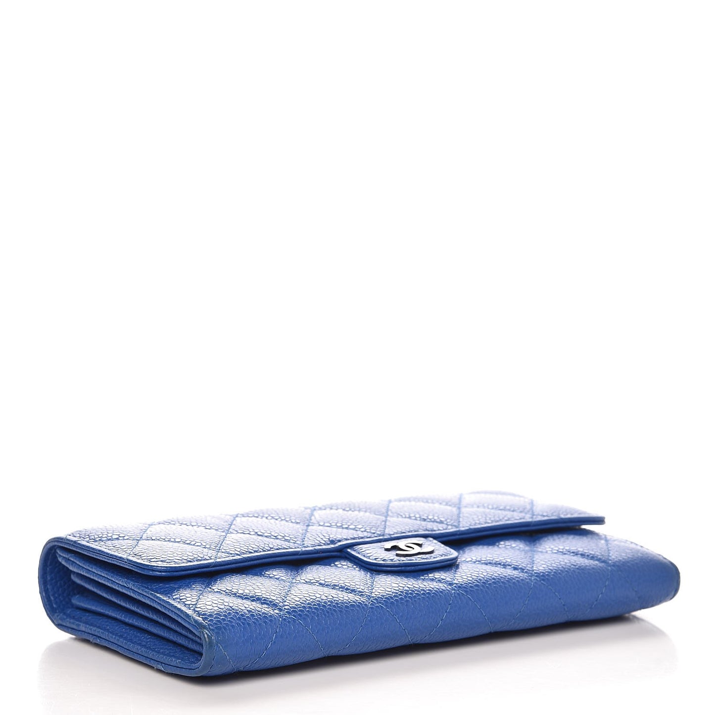 Caviar Quilted Large Gusset Flap Wallet Blue