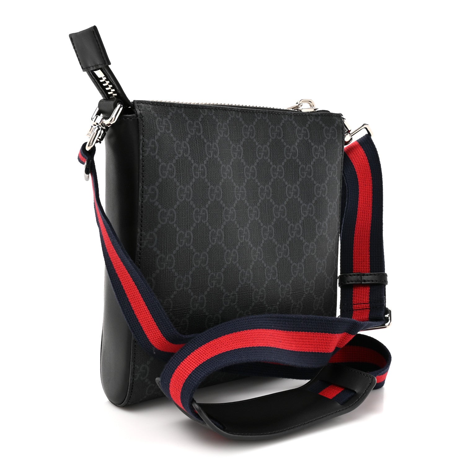 Gucci GG Supreme Monogram Web Small Flat Messenger Bag Black Grey 3 of 10