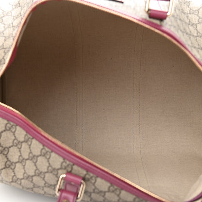 Gucci GG Supreme Monogram Selleria Calfskin Medium Carry On Duffle Bag Beige Ebony Peonia Flower 5 of 9