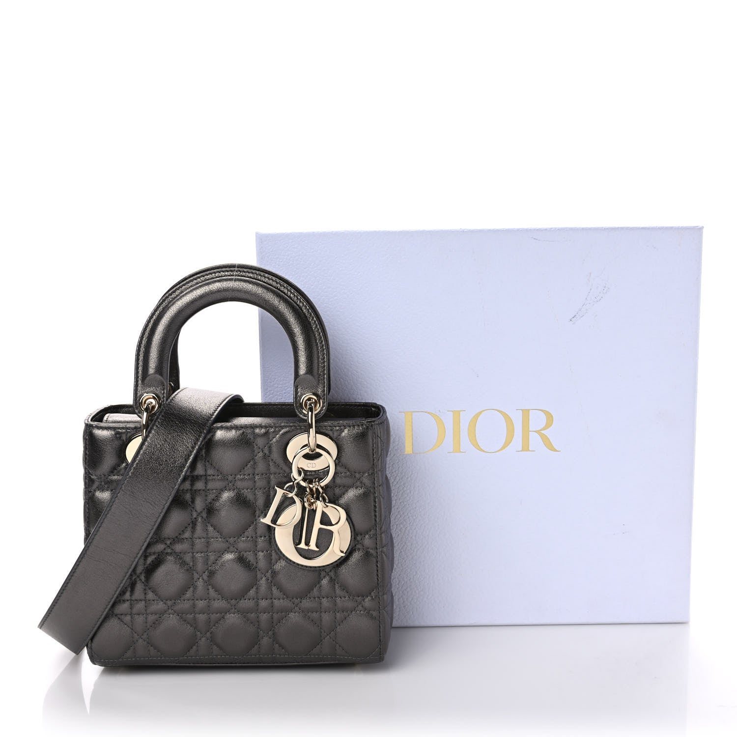 Christian Dior Lambskin Cannage Small My ABCDior Lady Dior Metallic Grey 9 of 9