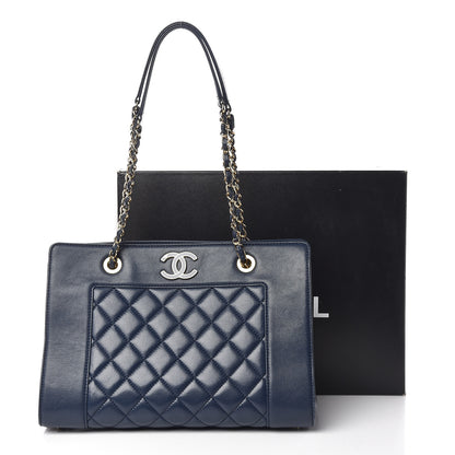 Chanel Sheepskin Quilted Mademoiselle Vintage Shopping Tote Navy 16 of 16