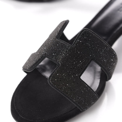 Hermes Suede Goatskin Crystal Powder Oasis Sandals 37 Black 10 of 11
