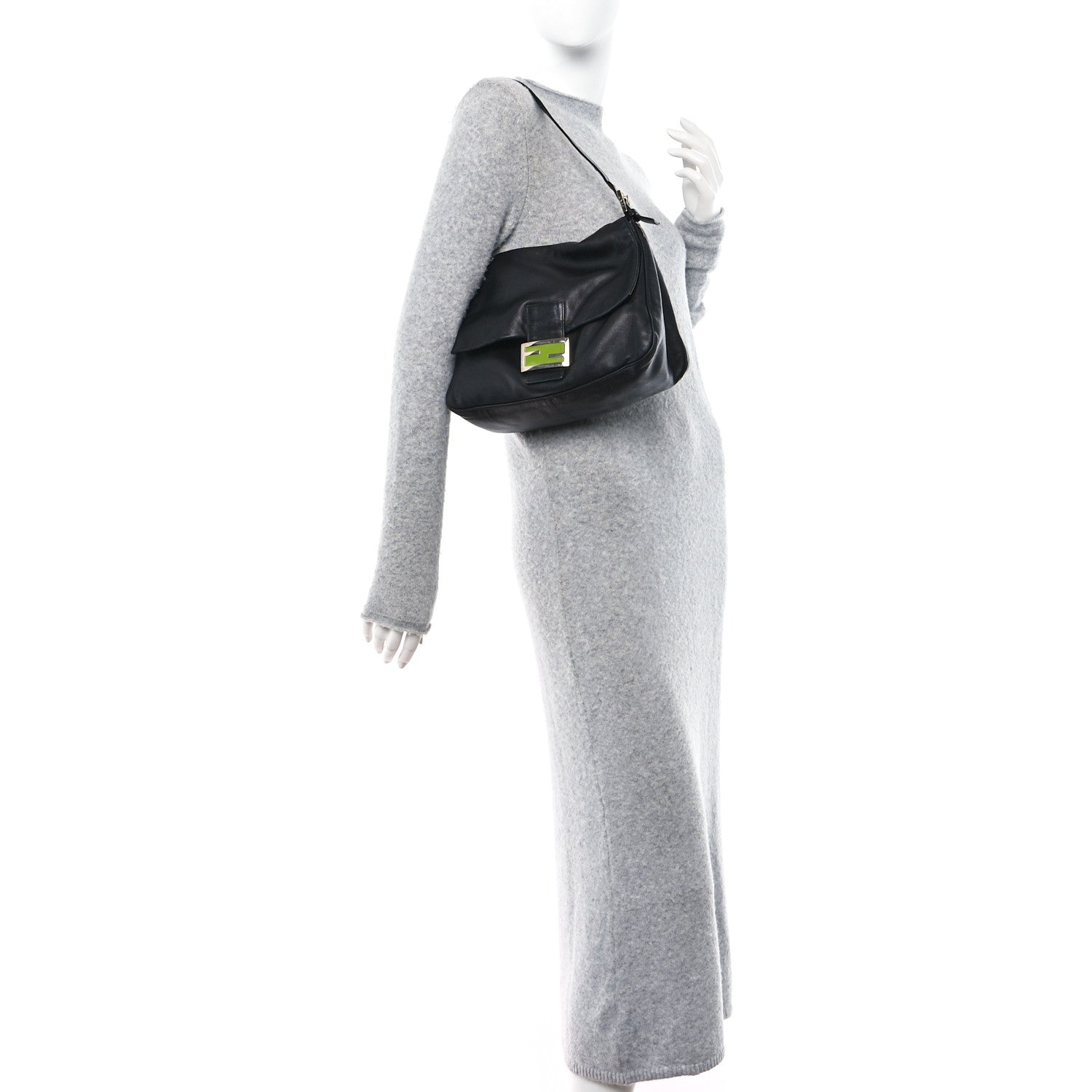 Fendi Calfskin Big Forever Mama Baguette Black 2 of 11