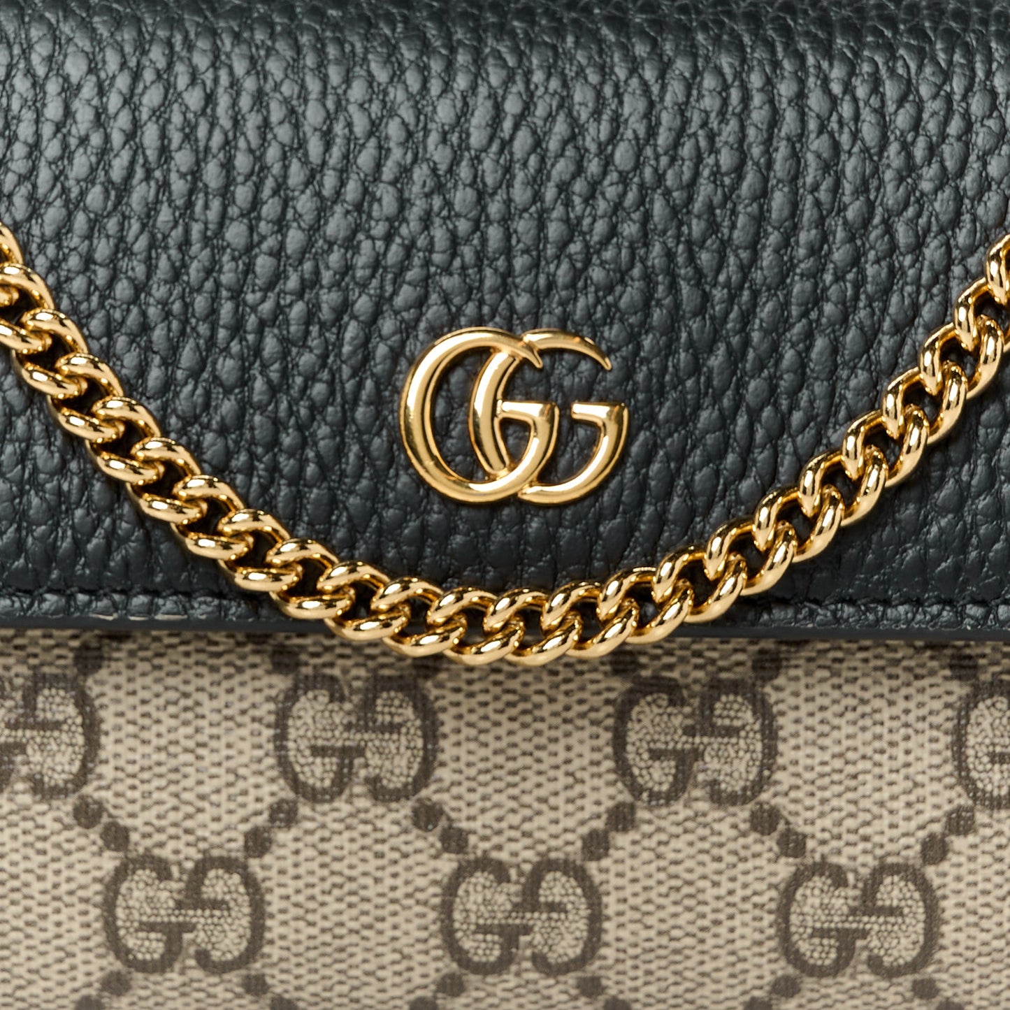 Dollar Calfskin GG Supreme Monogram Petite GG Marmont Wallet Chain Bag Black Beige Ebony