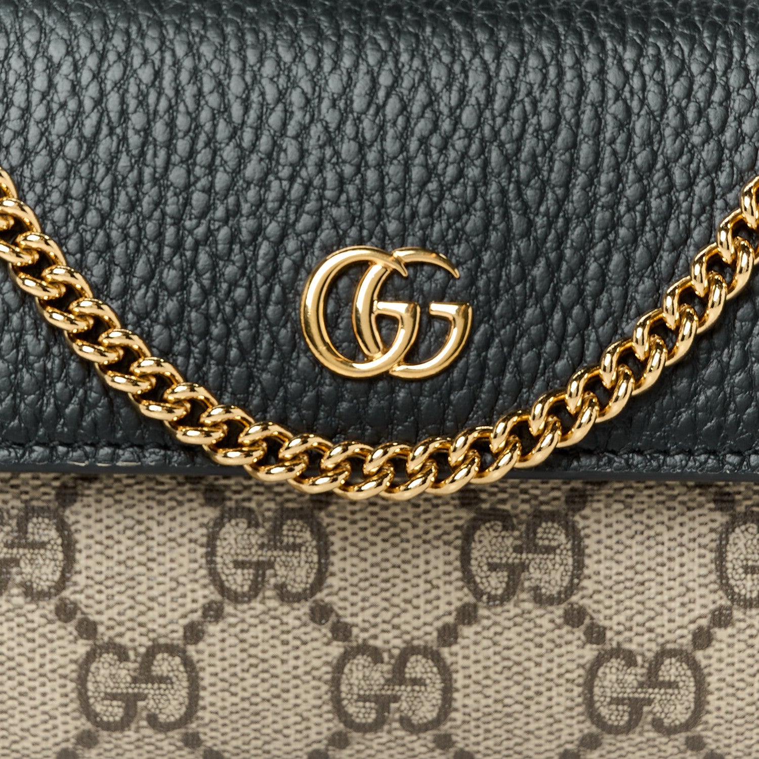 Gucci Dollar Calfskin GG Supreme Monogram Petite GG Marmont Wallet Chain Bag Black Beige Ebony 8 of 10