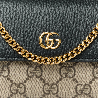 Gucci Dollar Calfskin GG Supreme Monogram Petite GG Marmont Wallet Chain Bag Black Beige Ebony 8 of 10