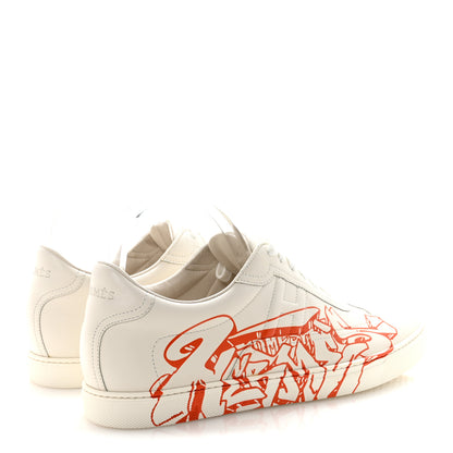 Hermes Calfskin Graff Hermes Mens Quicker Sneakers 42 White Orange 5 of 9