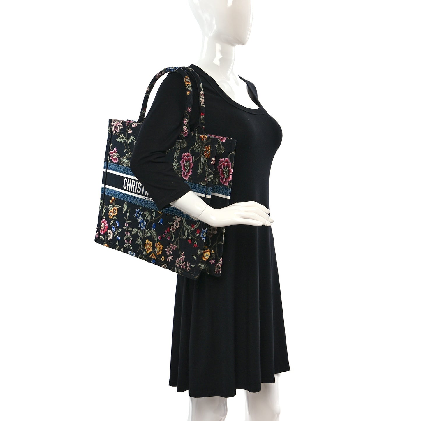 Canvas Embroidered Large Book Tote Black Multicolor