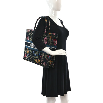 Christian Dior Canvas Embroidered Large Book Tote Black Multicolor 2 of 9