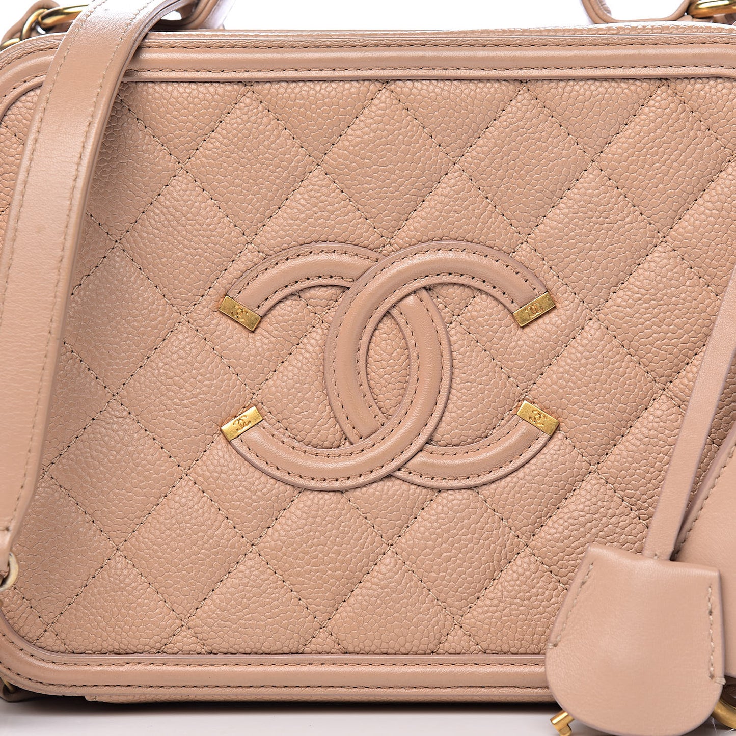 Caviar Quilted Medium CC Filigree Vanity Case Beige
