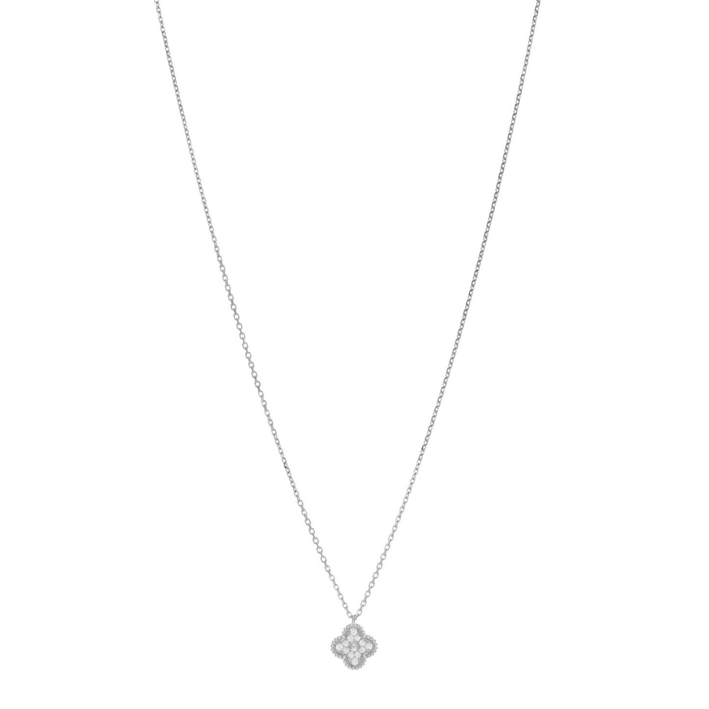 VAN CLEEF & ARPELS 18K White Gold Diamond Sweet Alhambra Pendant Necklace