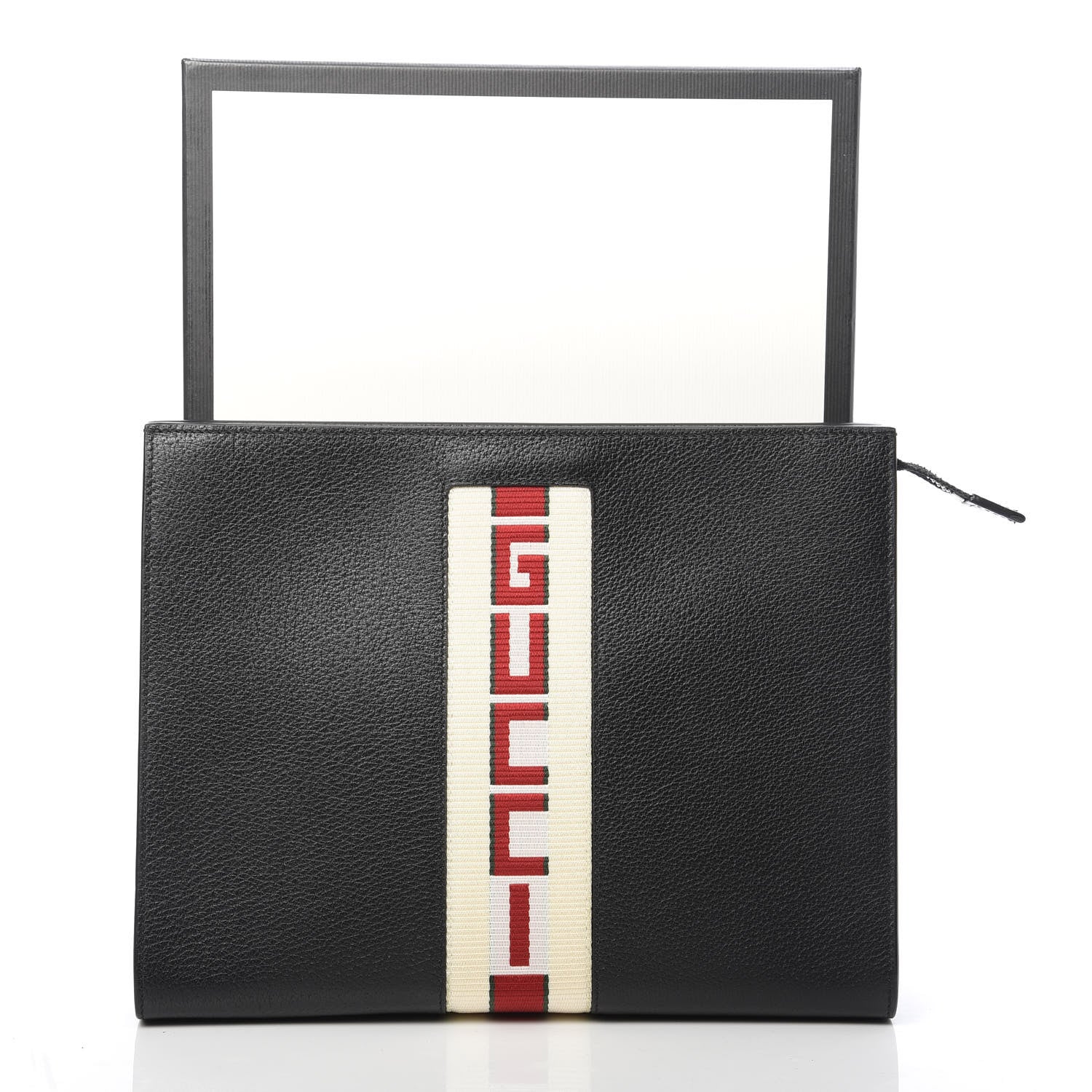 Gucci Textured Dollar Calfskin Nylon Gucci Stripe New Web Cosmetic Case Black Ecru Verde Rosso 8 of 8