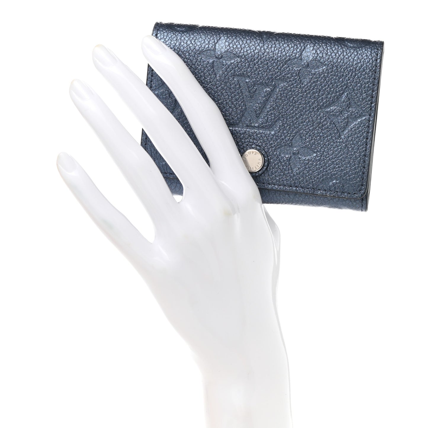 Metallic Empreinte Business Card Holder Navy Nacre