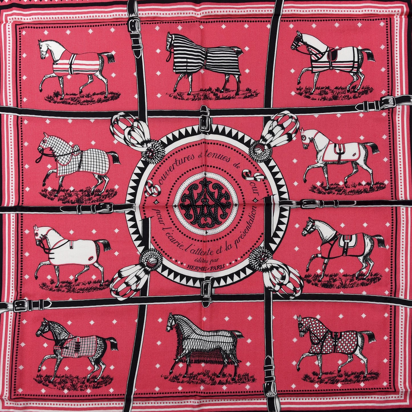 Cashmere Silk Couvertures Et Tenues de Jour Bandana Shawl 140 Rose Bonbon Black White