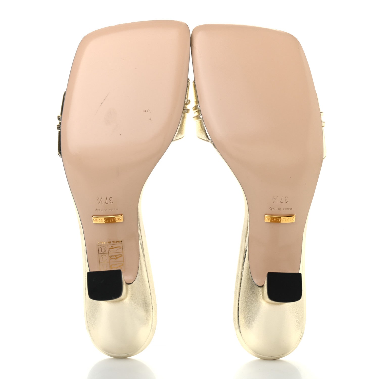 Gucci Metallic Nappa Dora Tiger Head Mid Heel Slide Sandals 37.5 Gold 5 of 9