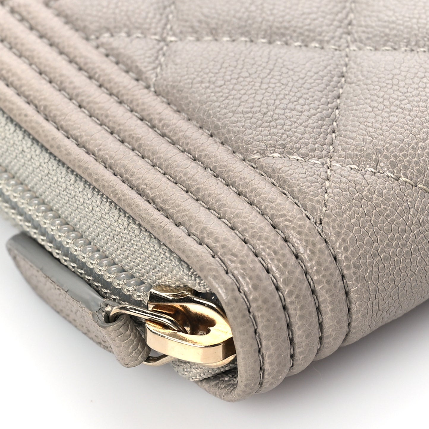 Caviar Quilted Boy Small Zip Around Wallet Grey