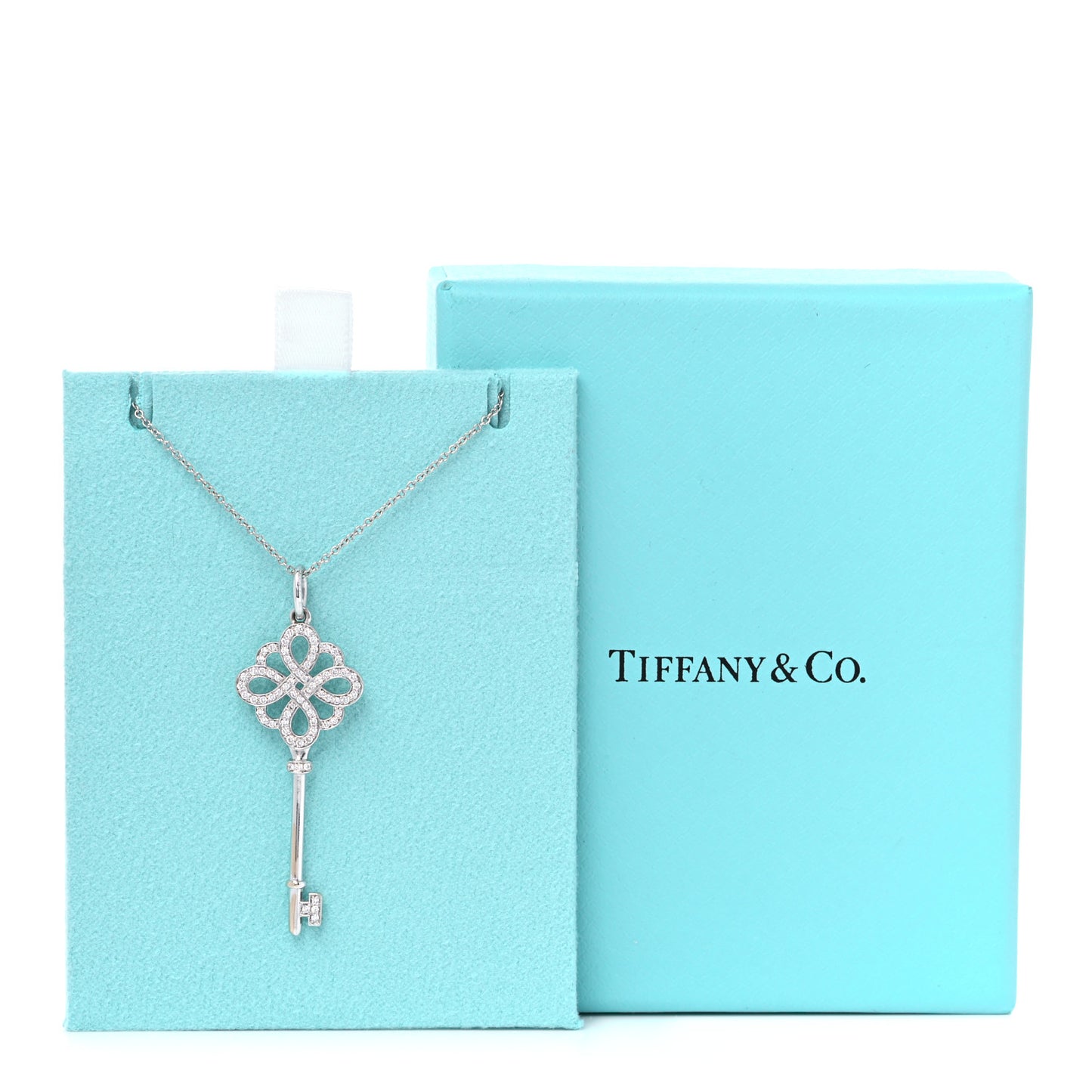 18K White Gold Diamond Knot Key Pendant Necklace