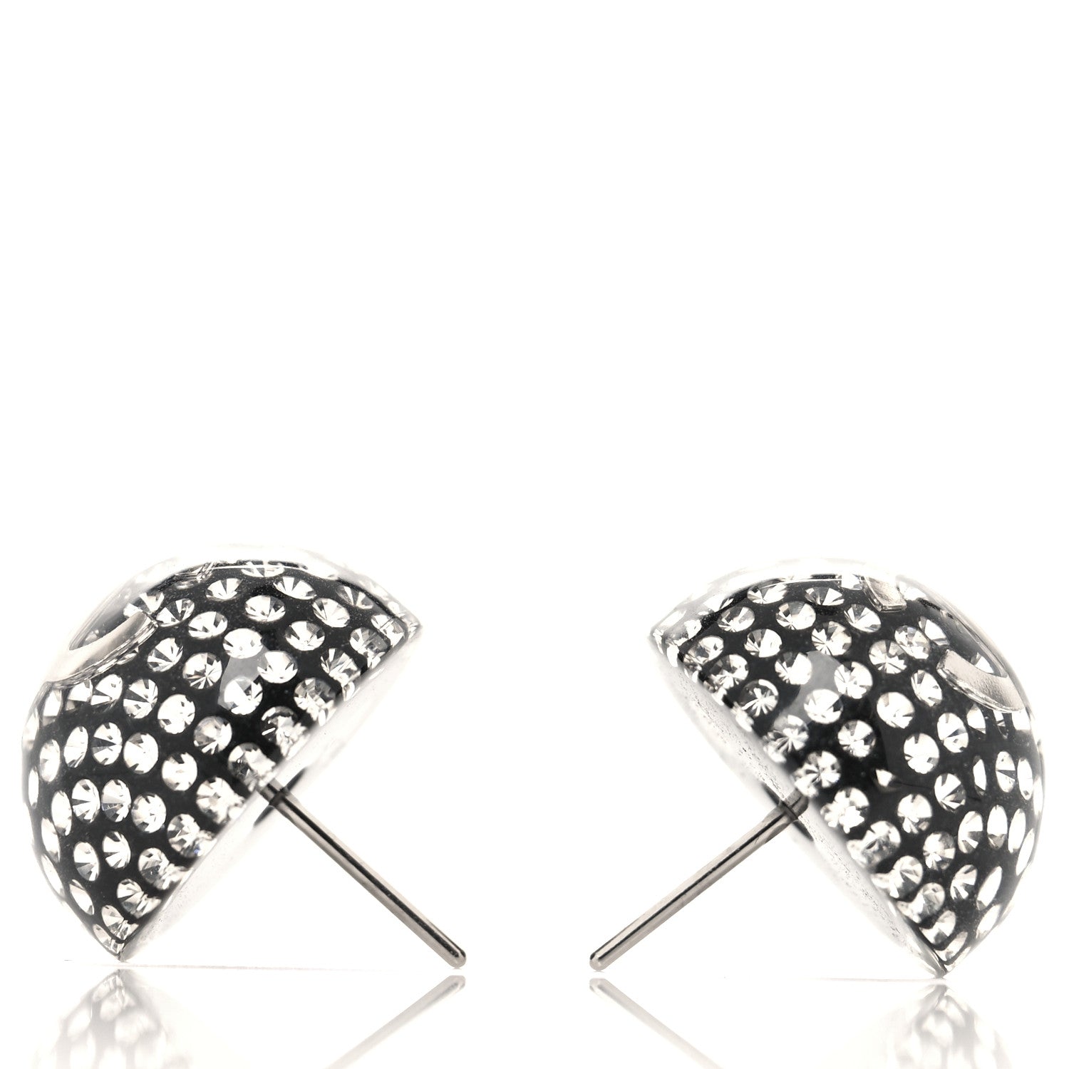 Chanel Resin Crystal CC Earrings Black Silver 3 of 5