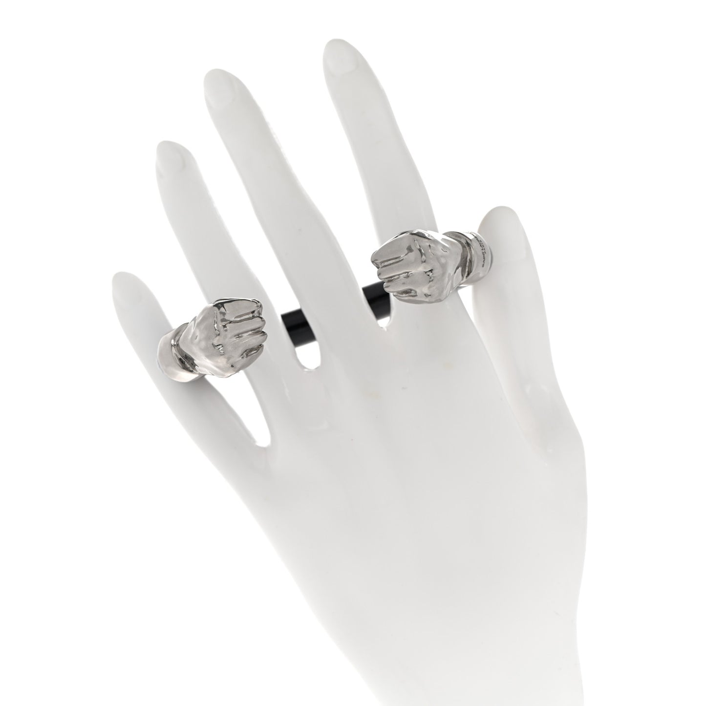 Calfskin Fist Cuff Bracelet Silver Black