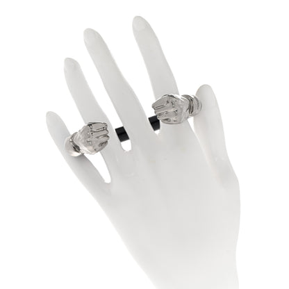 Saint Laurent Calfskin Fist Cuff Bracelet Silver Black 2 of 5