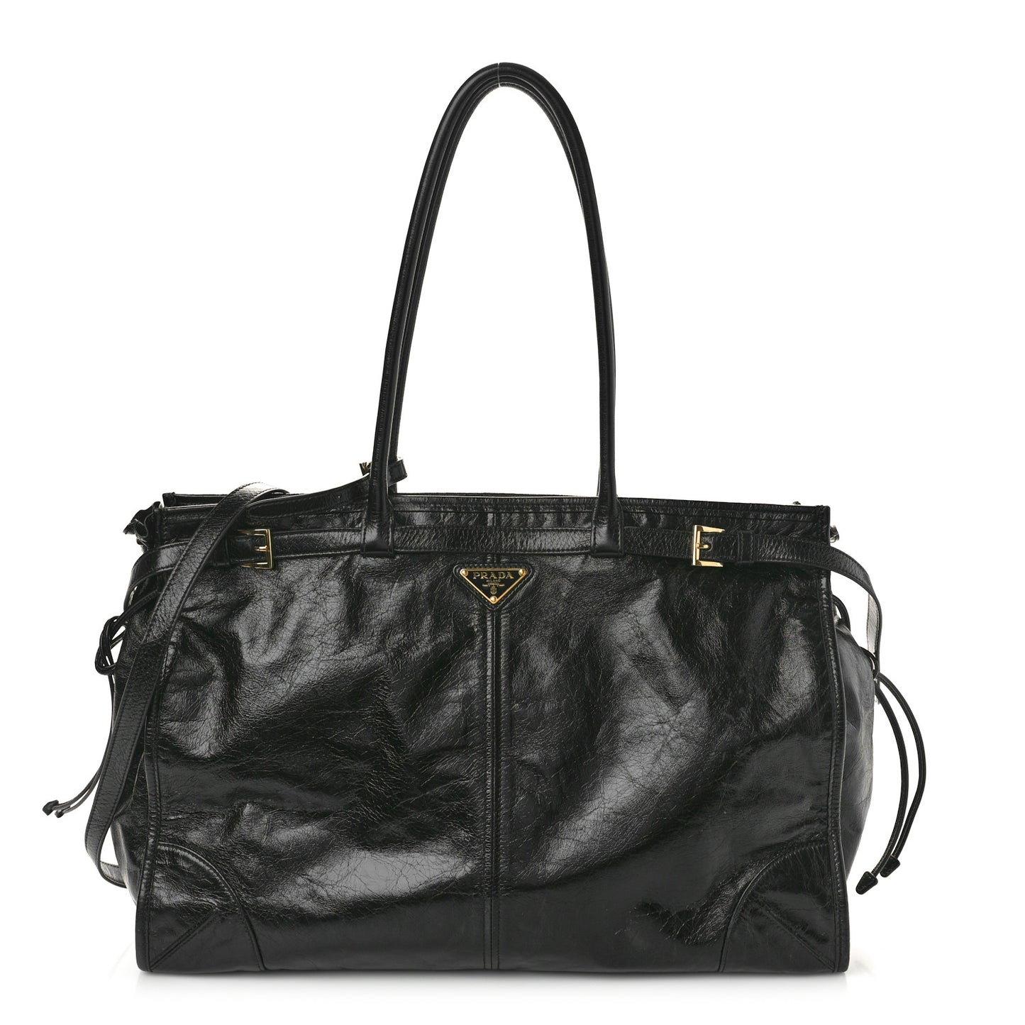 Glossy Calfskin Triangle Large Bonnie Shoulder Bag Black