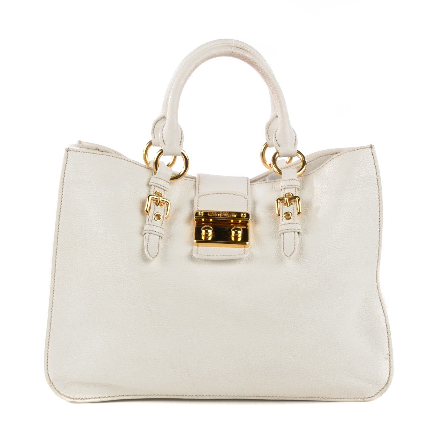 Miu Miu Goatskin Madras Top Handle Tote Bianco 1 of 22
