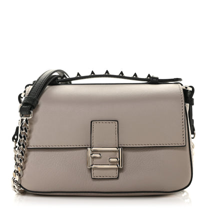 Fendi Calfskin Elaphe Crocodile Monster Studded Micro Double Baguette Black Grigio Polvere 2 of 13