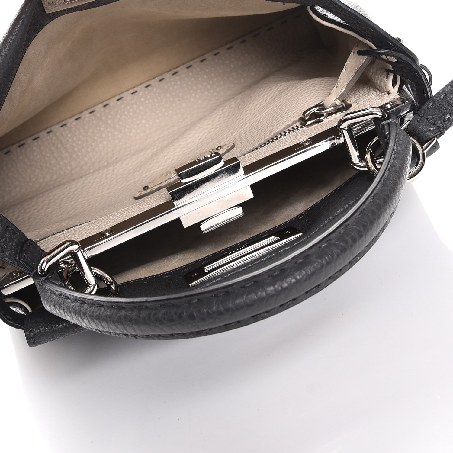 Fendi Cuoio Romano Selleria Bi-Color Large Peekaboo Iconic Satchel Asfalto Latte 6 of 10