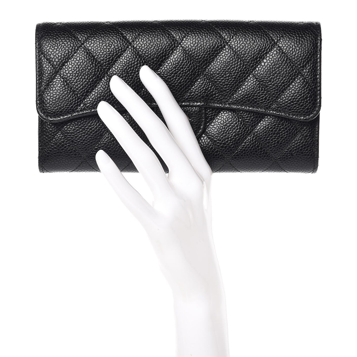 Caviar Quilted Large Gusset Flap Wallet Black