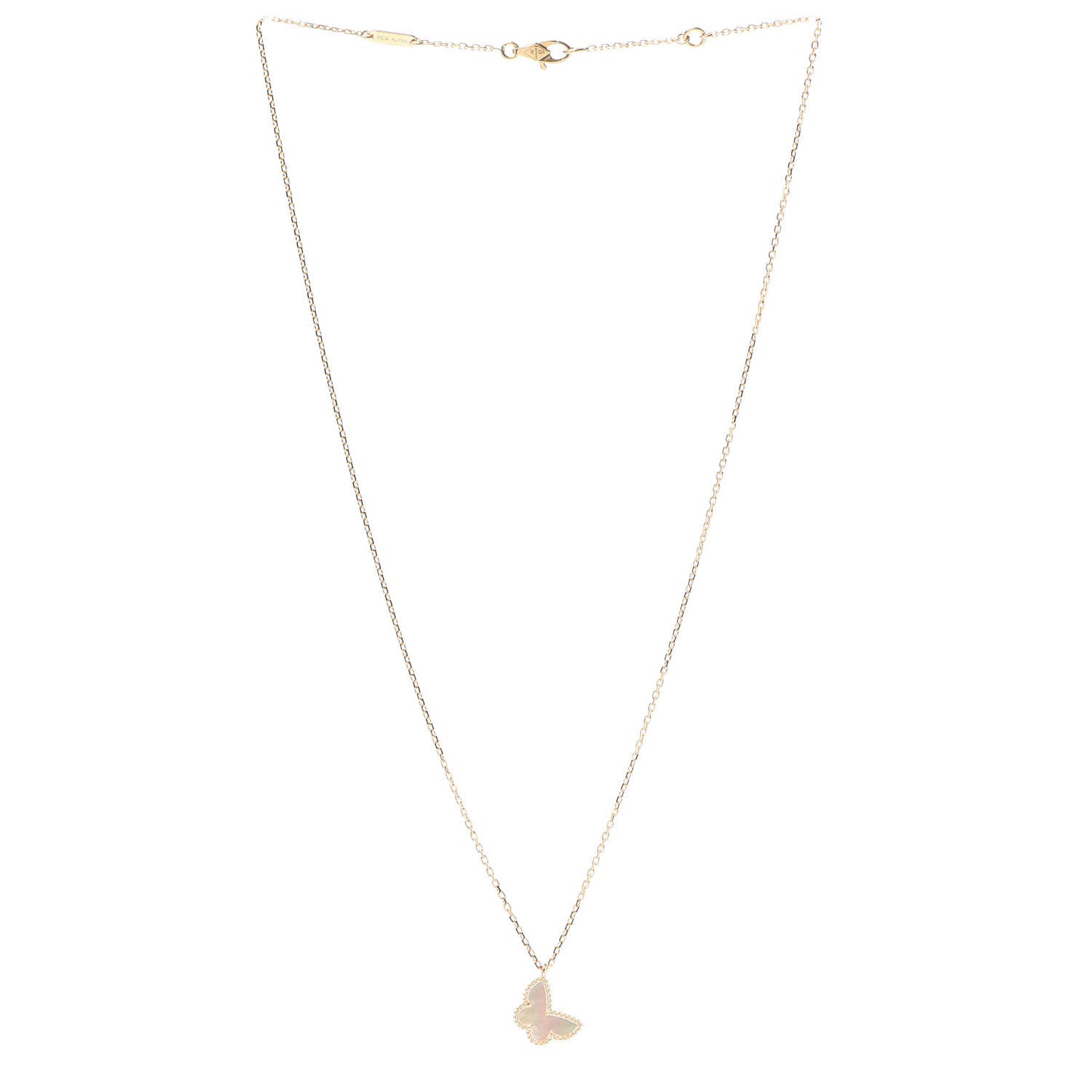 18K Yellow Gold Mother of Pearl Sweet Alhambra Butterfly Pendant Necklace