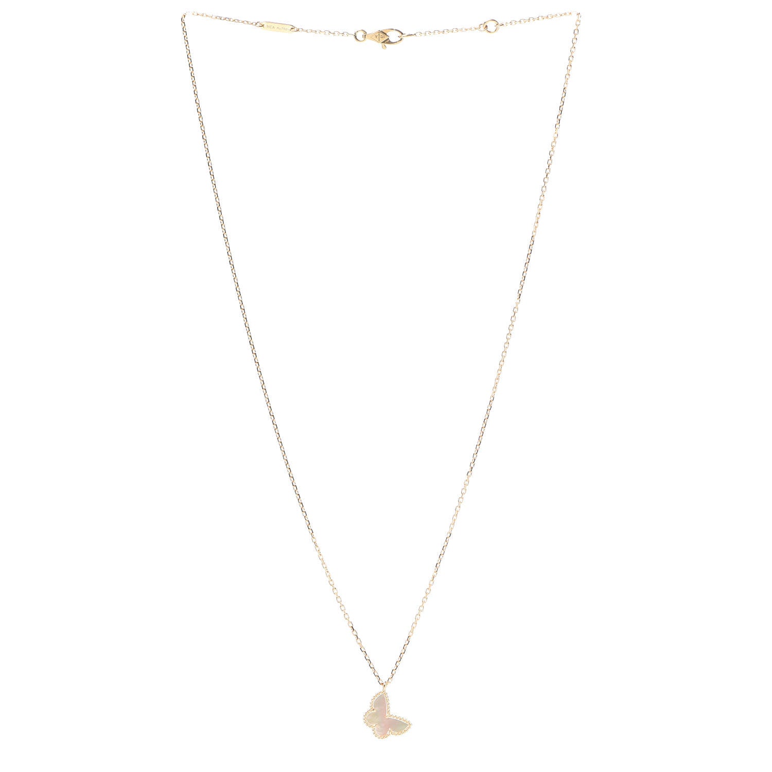 Van Cleef & Arpels 18K Yellow Gold Mother of Pearl Sweet Alhambra Butterfly Pendant Necklace 3 of 8