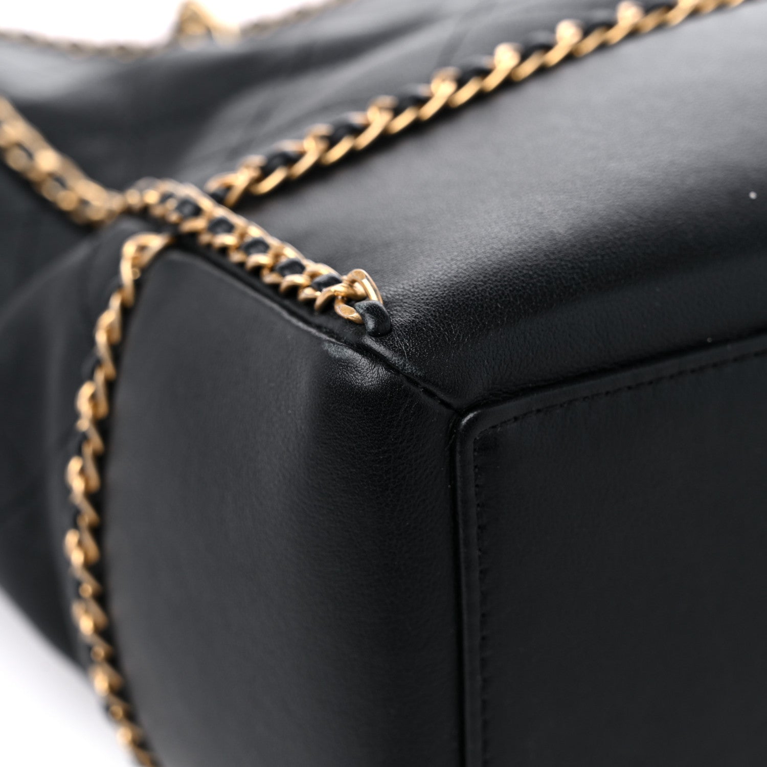 Chanel Calfskin Quilted Chain Lines Shopping Tote Black 10 of 11