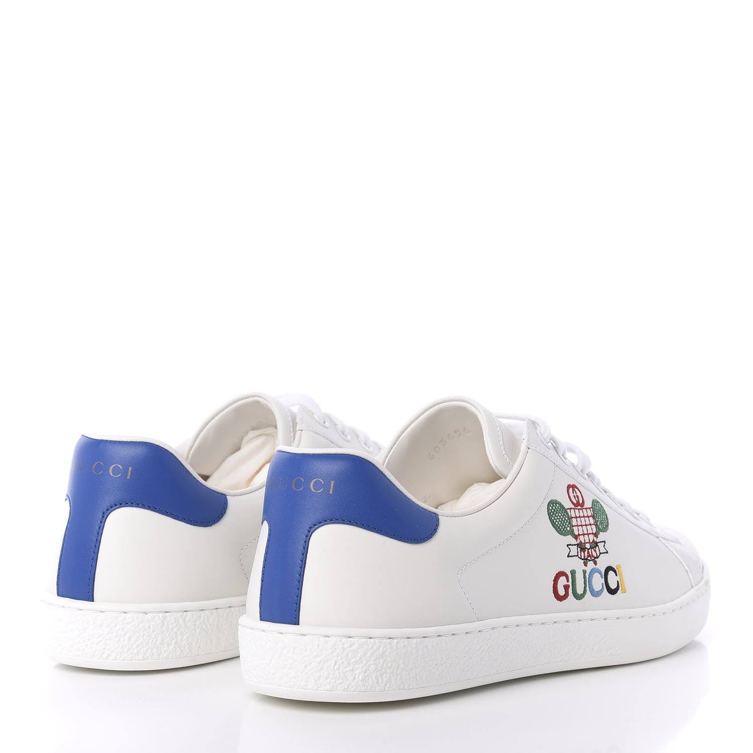 Gucci Calfskin Miro Soft Tennis Embroidered Mens Ace Sneakers 7.5 White Rio Blue 4 of 7
