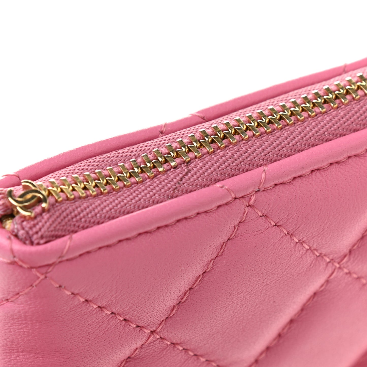 Lambskin Quilted Zipped Pouch Pink Yellow