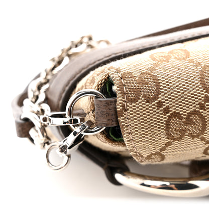 Gucci Monogram Textured Dollar Calfskin Heavy Grosgrain Web Small Maxi Horsebit Chain Shoulder Bag Beige Ebony New Acero 11 of 14