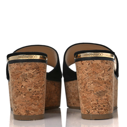Jimmy Choo Suede Cork DeeDee Platform Wedge Slide Sandals 37 Black 5 of 8