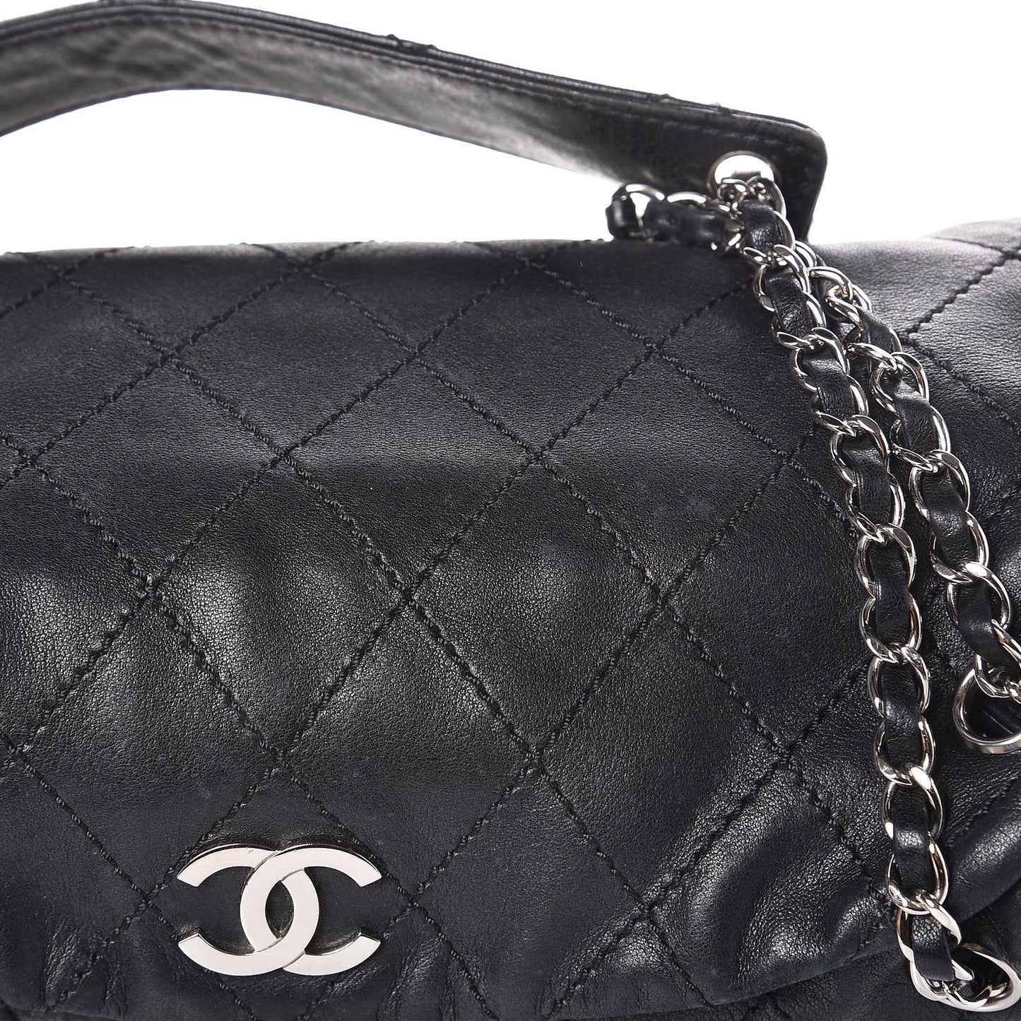 Lambskin Stitched Accordion Tote Black