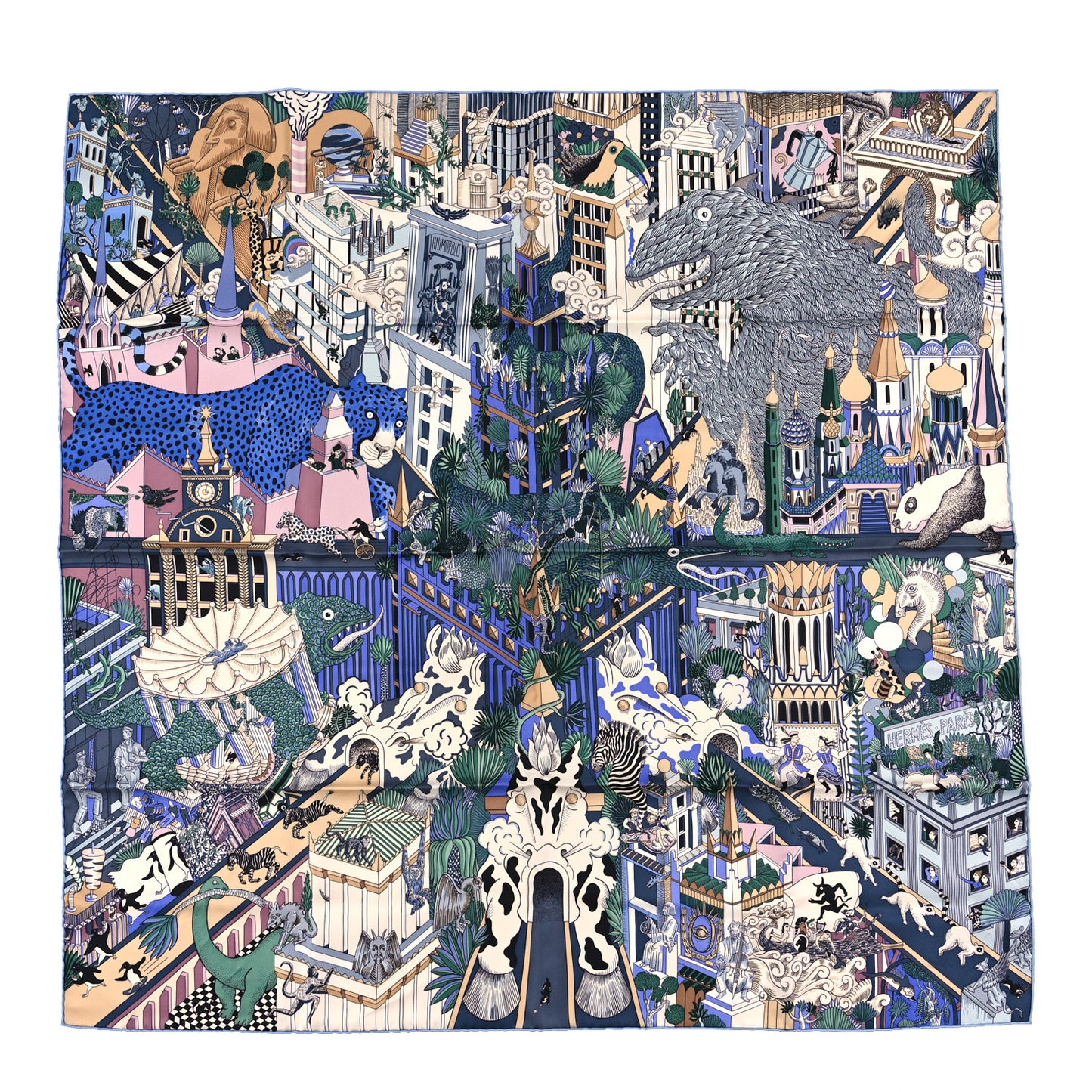 Silk Animapolis Scarf 90 Bleu Gris Vieux Rose