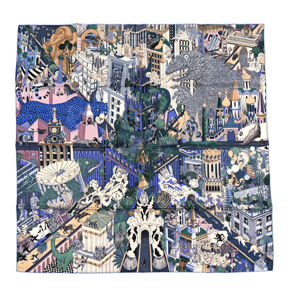 Hermes Silk Animapolis Scarf 90 Bleu Gris Vieux Rose 1 of 3