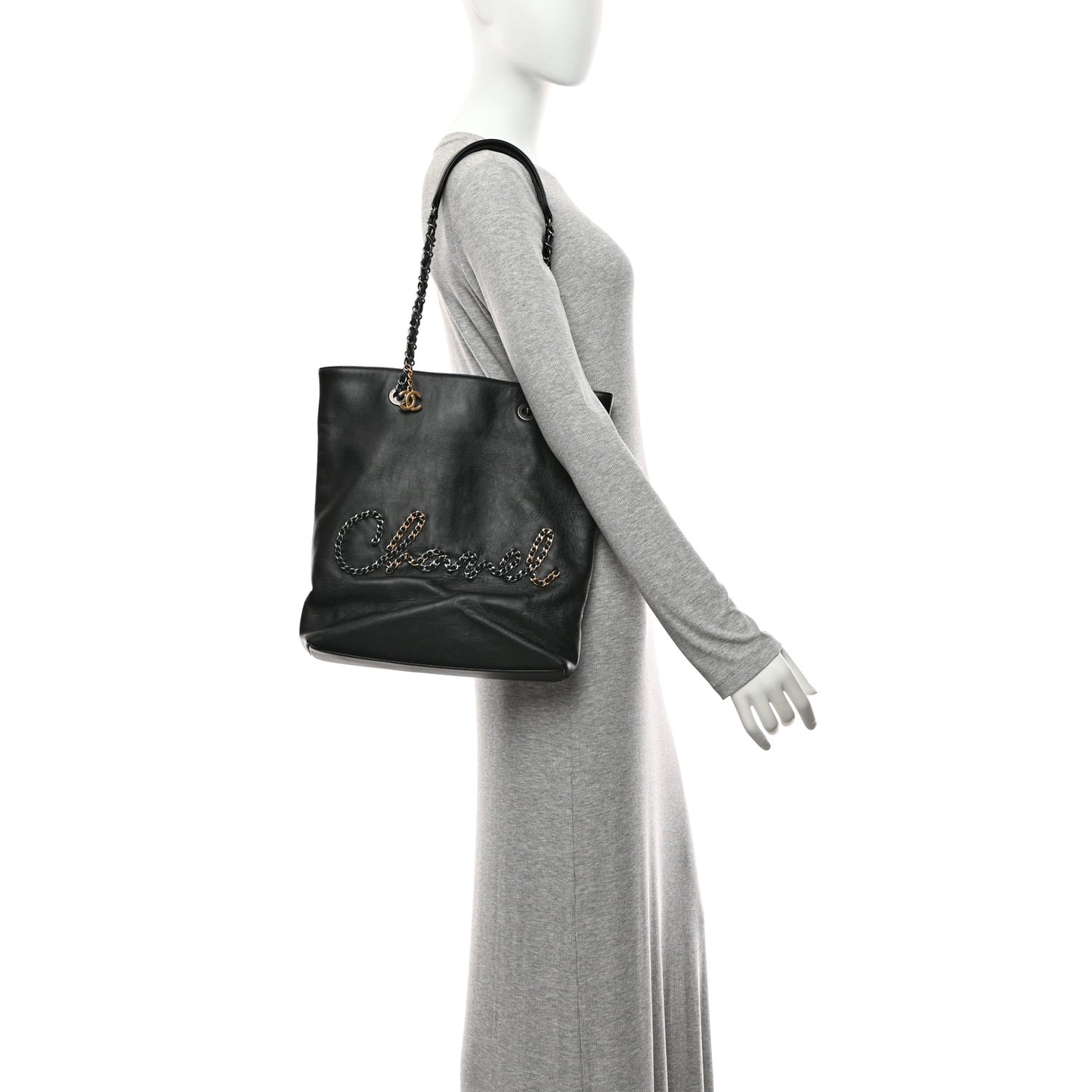 Calfskin Chain 20s Signature Tote Black